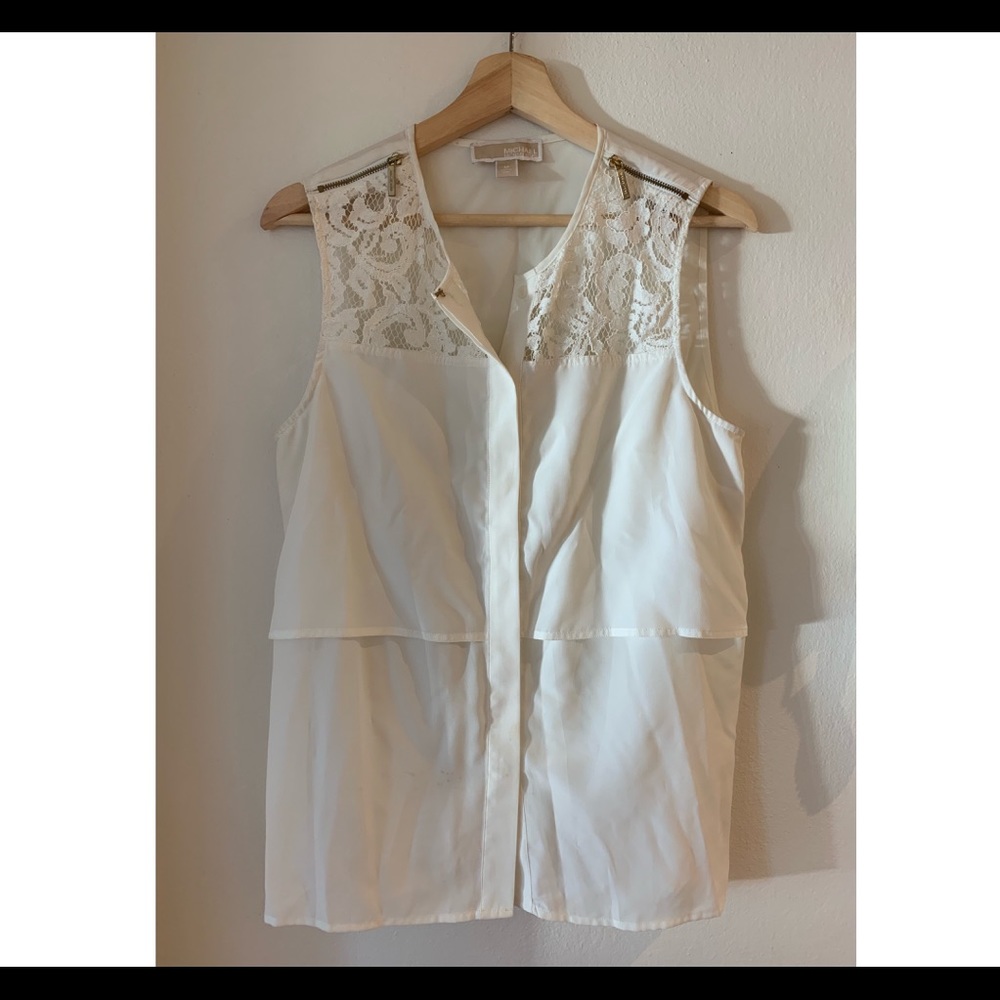 Michael Kors White Button Up with lace and zippers